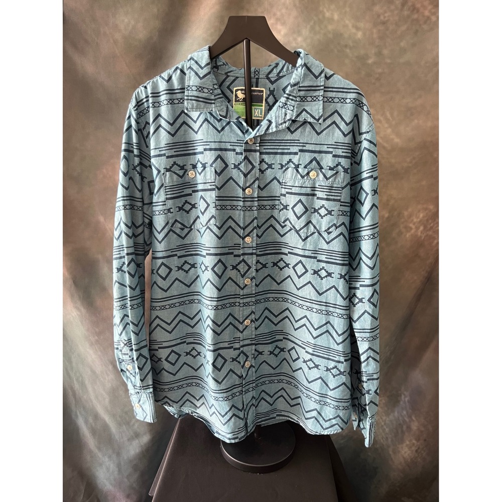 Modern Amusement Mens XL Button Down Shirt Aztec Geometric Print Blue